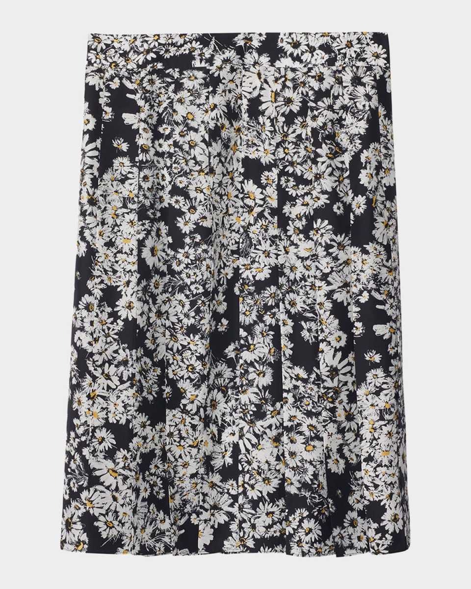 Flower Print Midi Silk Skirt